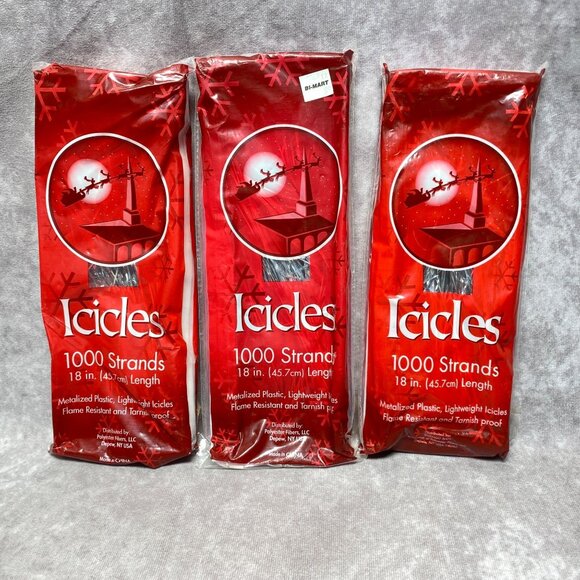 Vintage Icicles 1000 Strands Holiday Decor 18" Silver Pack of 3 - Picture 1 of 4
